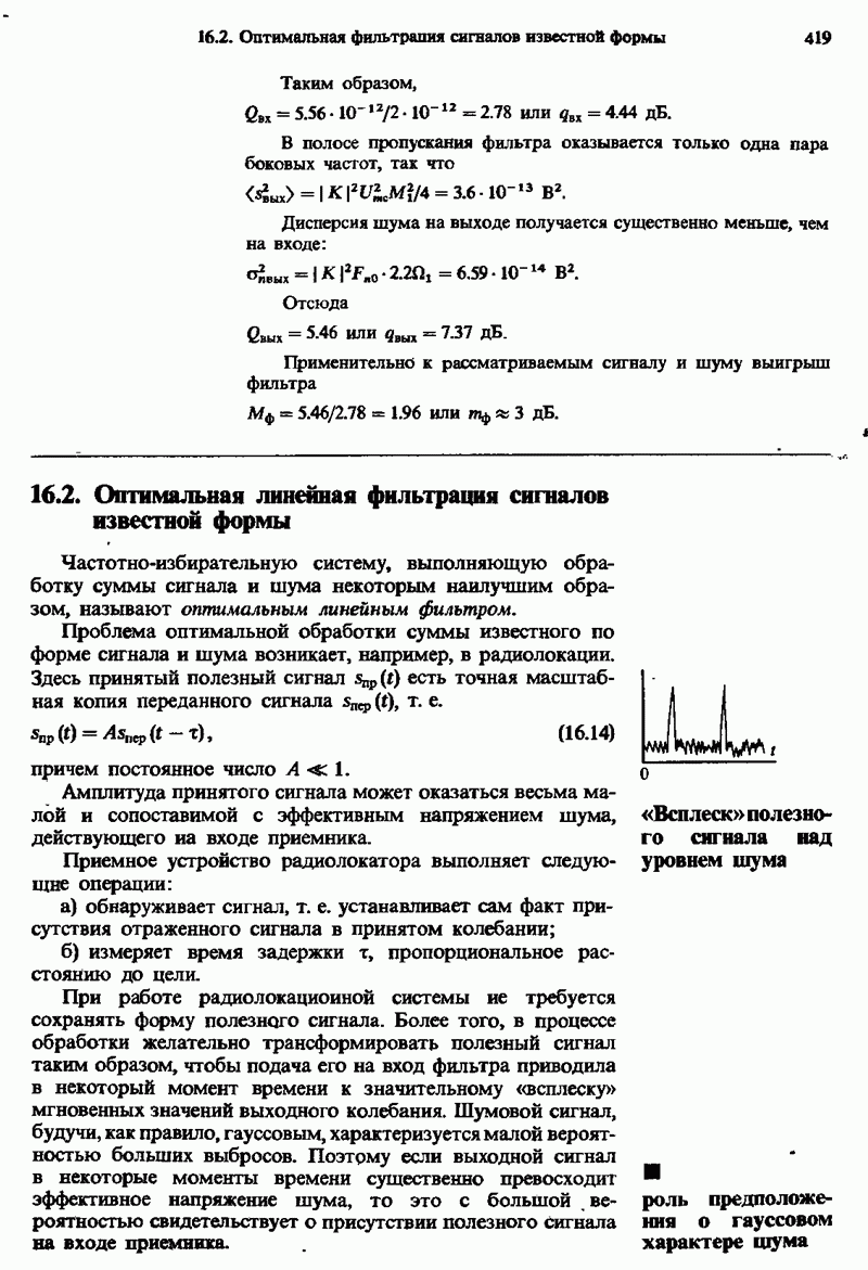 16.2. Оптимальная линейная фильтрация сигналов известной формы